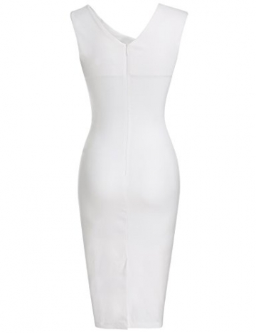 MUXXN Damen Bleistiftkleid V-Ausschnitt Etuikleid Ärmellos Knielang Retro Abendkleid Business Kleid(M, White) - 