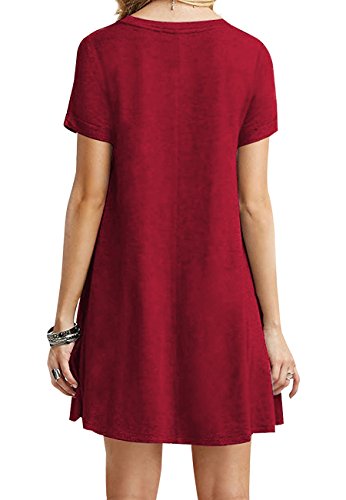 OMZIN Damen Sommerkleid Lockeres Shirtkleid Basic Longshirt Rund Ausschnitt T-Shirtkleid,Rot,S - 2