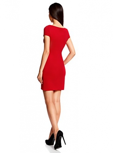 oodji Ultra Damen Kleid aus Strukturiertem Stoff mit U-Boot-Ausschnitt, Rot, DE 38 / EU 40 / M - 