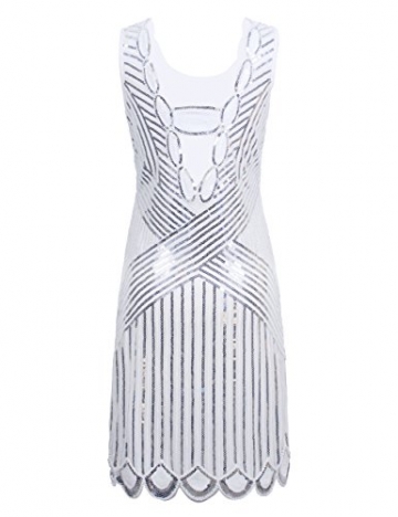 PrettyGuide Women 1920s Gatsby Sequin Art Deco Scalloped Hem Inspired Flapper Dress White L - 