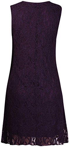 Purple Hanger - Damen Minikleid Blumen Spitze Ärmellos Rundhals Ausschnit Kurz Mini Kleid Übergröße Neu - EU 44/46, Lila - 2