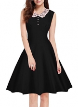 REPHYLLIS Damen 1950er Vintage Sommer Cocktailkleid Faltenrock Party Swing Kleid(S,Schwarz) -