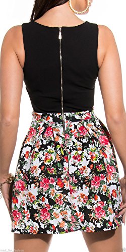 Sexy Sommer Mini Kleid in Floral Print mit Aussparungen und langer Reißverschluss hinten. Gr. Medium, Schwarz - Schwarz - 3