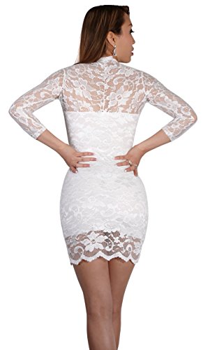 SODACODA® Sexy Spitzen Mini Kleid mit 3/4-langen Ärmeln und V-Neck , Weiß , L (EU 40) - 2