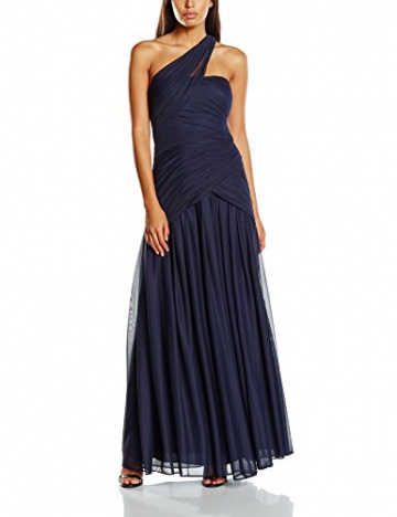 Swing Damen Maxi-Kleid mit One-Shoulder Träger in Wickeloptik, Einfarbig, Gr. 44, Violett (blaulila 420) - 1