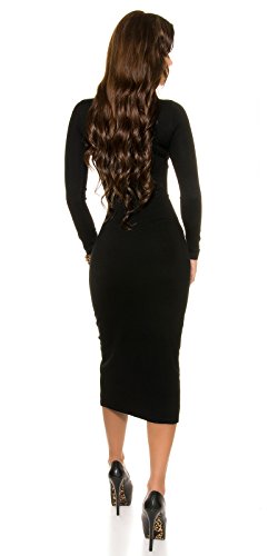 Trendy KouCla Feinstrick Kleid mit Reißverschluss One Size schwarz - 2