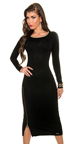 Trendy KouCla Feinstrick Kleid mit Reißverschluss One Size schwarz - 6