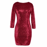 TUDUZ Kleider Festlich Langarm Damen V-Ausschnitt Sparkly Stretch Pailletten Bodycon Party Minikleid Freundin Kreativ Geschenk (T-Rot, S) - 1