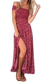 Walant Damen Boho Strandkleid Schulterfrei Schlitz Maxi Kleid Sommerkleid Lang - 1