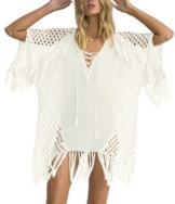 Walant Damen Sommer Gestrickt Strand Bademode Bikini Cover Up Crochet Kurze Kleider Tops Bluse Sweatshirt mit Quasten - 1