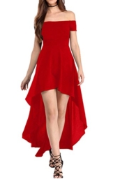 YaoDgFa Sexy Damen Kleider Abendkleid Cocktailkleid Partykleid Kleid Ballkleid Knielang Festlich Kurzarm Off Schulter Lang Maxi Asymmetrisch Rot L - 1