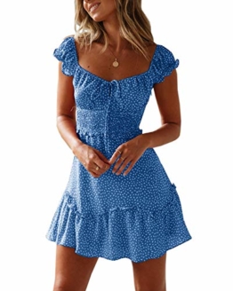 Ybenlover Damen Blumen Sommerkleid High Waist Volant Kleid Vintage Minikleid Strandkleid, Blau, L - 1