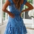 Ybenlover Damen Blumen Sommerkleid High Waist Volant Kleid Vintage Minikleid Strandkleid, Blau, L - 5