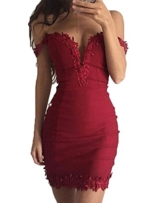 ZANZEA Damen V-Ausschnitt Spitze Schlank Bodycon Club Abend Party Cocktail Minikleid Weinrot EU 34/Etikettgröße S - 1