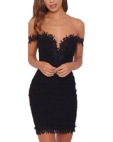 ZANZEA Damen V-Ausschnitt Spitze Schlank Bodycon Club Abend Party Cocktail Minikleid Schwarz EU 34/Etikettgröße S - 1